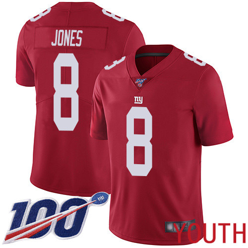 Youth New York Giants #8 Daniel Jones Red Limited Red Inverted Legend 100th Season Football NFL Jersey